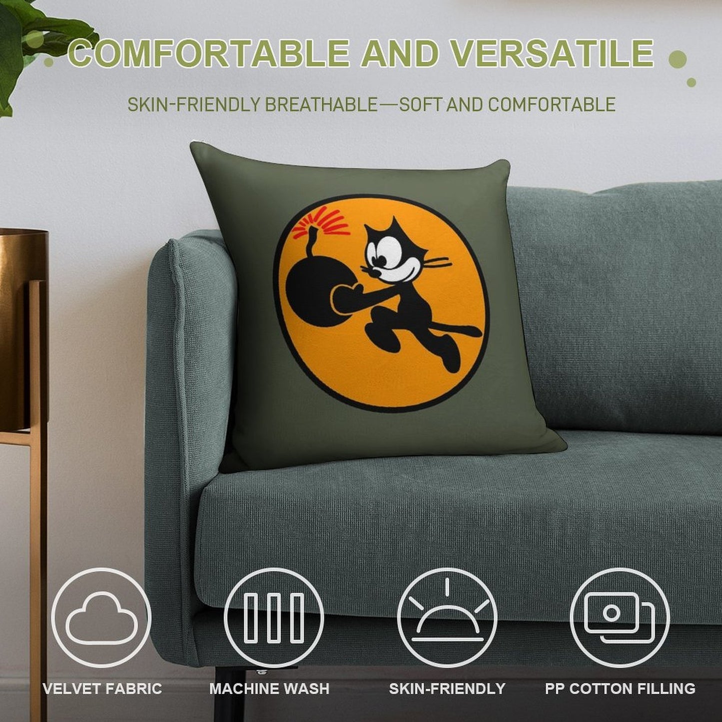 USN VFA-31 Strike Fighter Squadron - Tomcatters - Clean Style Soft High-Density Material Throw Pillow