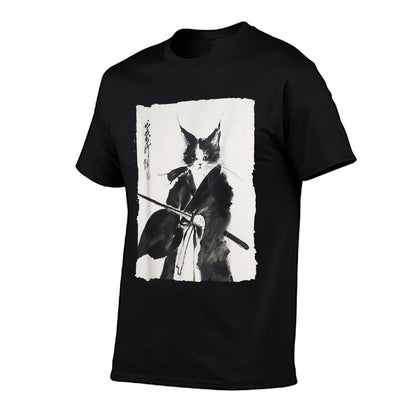 Samurai Cat Vintage Ukiyo-e Warrior Art Graphic Cat Art Soft T-Shirt