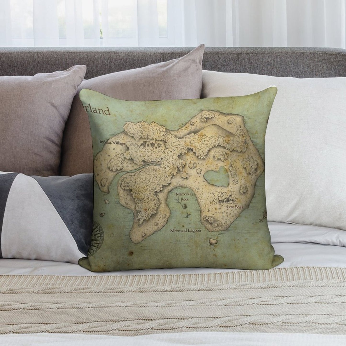 Peter Pan Neverland Map Soft Bedroom Essential Throw Pillow