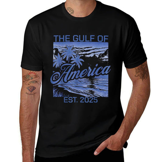 Retro Gulf Of USA America Est 2025 American Flag Gulf Mexico Eco-friendly Material T-Shirt