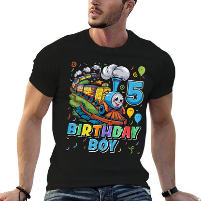 Kids Birthday Boy Train Lover 5 Years Old 5th Birthday Party Boys  Heathered Texture T-Shirt
