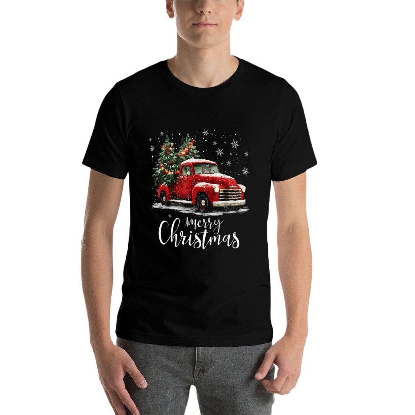 Vintage Red Truck Xmas Tree Merry Christmas Funny Boys Mens  Vintage-inspired T-Shirt