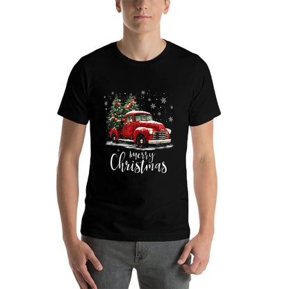 Vintage Red Truck Xmas Tree Merry Christmas Funny Boys Mens  Vintage-inspired T-Shirt