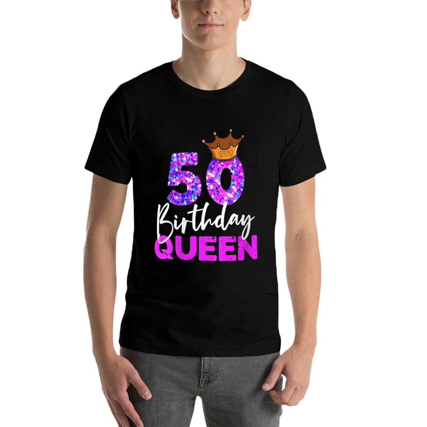 Womens 50th Birthday Queen Crown for Her Fiftieth Bday  Polyester Blend T-Shirt