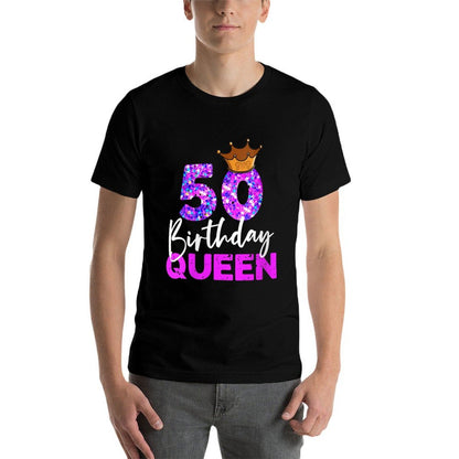 Womens 50th Birthday Queen Crown for Her Fiftieth Bday  Polyester Blend T-Shirt