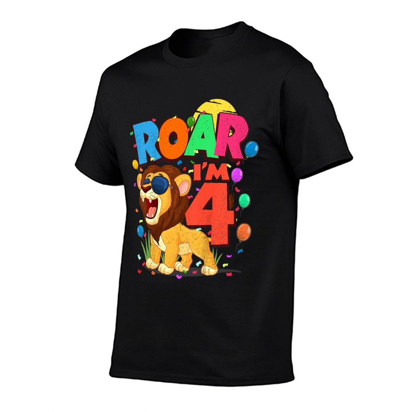 Kids 4th Birthday ROAR I'M 4 Year Old Boys Lion Safari Gift  Summer-ready Fabric T-Shirt