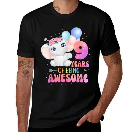 9 Years Of Being Awesome Cute Elephant 9th Birthday Girl  Cotton T-Shirt