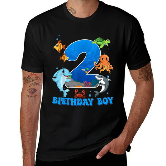 2nd Birthday Party Ocean 2 Year Old Sea Fish Birthday Boy  Trendy Pattern T-Shirt