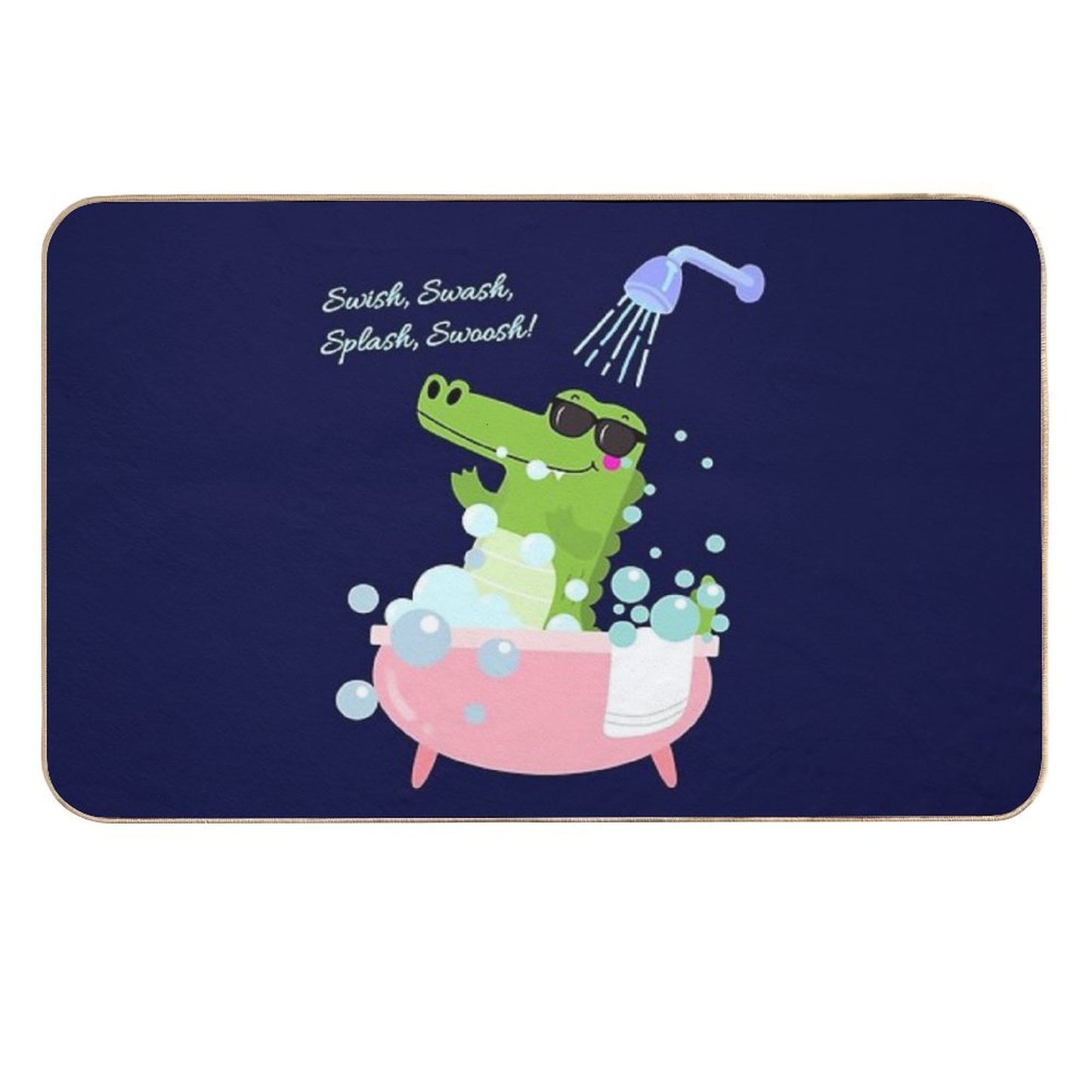 Crocodile in Bath Tub Swish Swash Splash Swoosh Durable Bath Mat