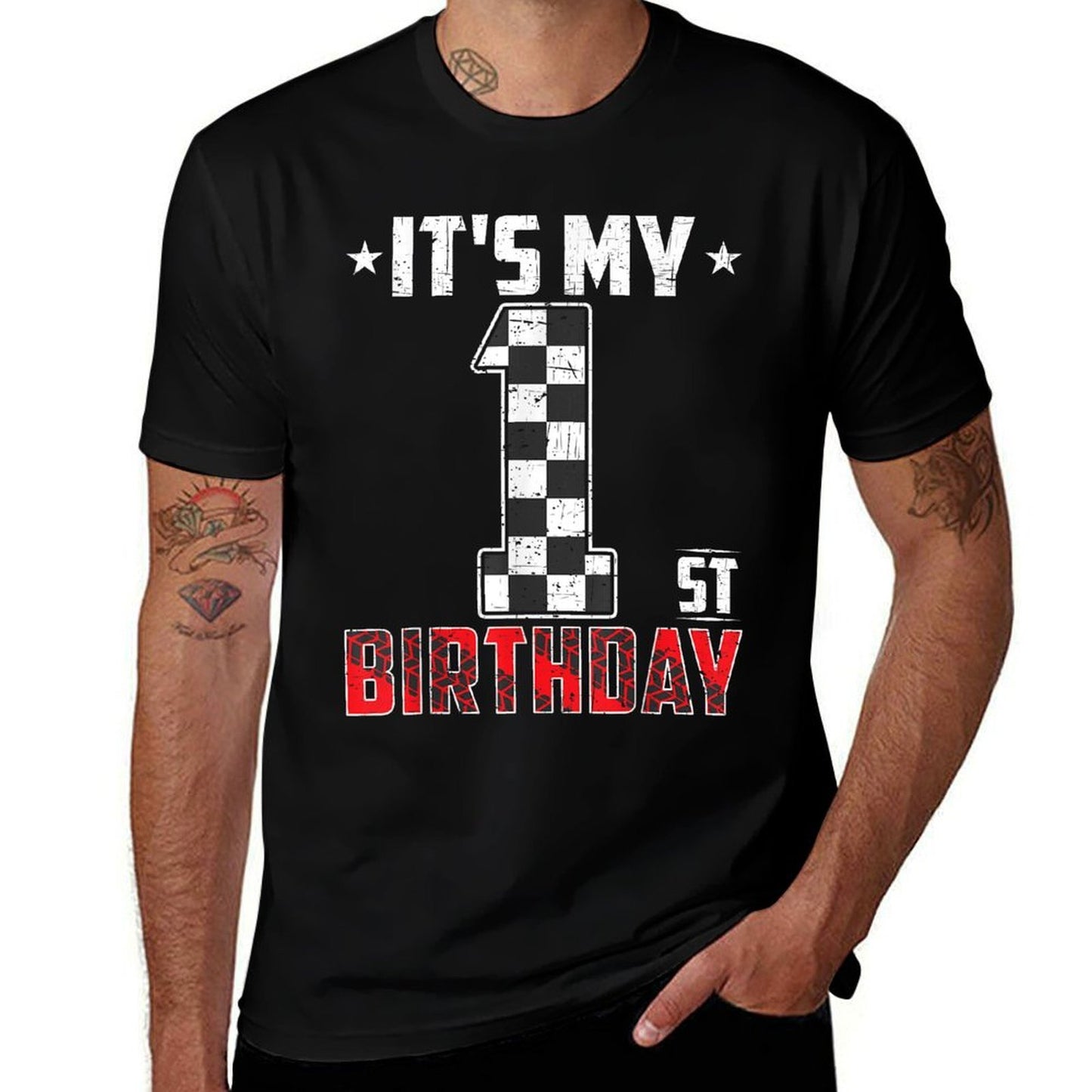 It's My 1st Birthday Race Car 1 Year Old Birthday Pit Crew  Heathered Texture T-Shirt