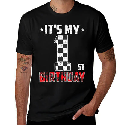 It's My 1st Birthday Race Car 1 Year Old Birthday Pit Crew  Heathered Texture T-Shirt