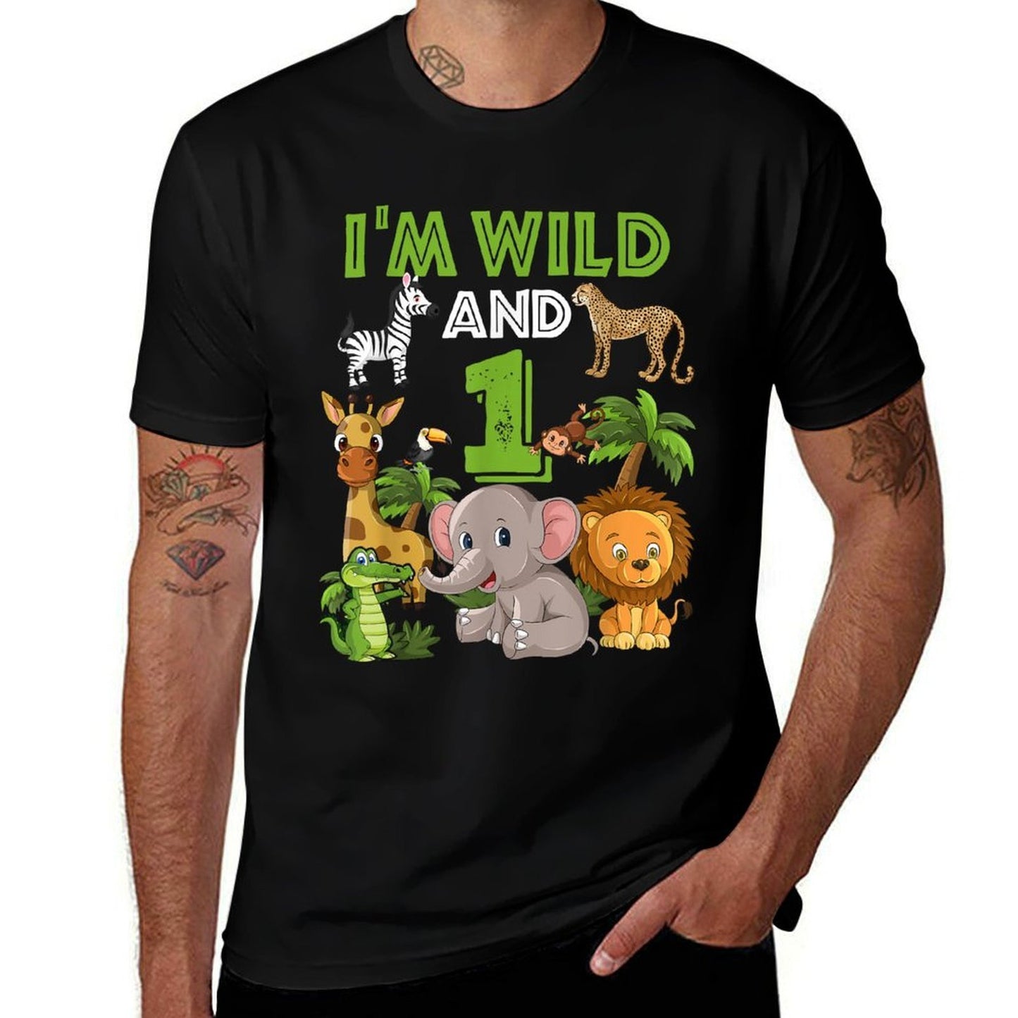 1 Year Old Zoo Birthday Safari Jungle Zoo Animal 1st  Fade-proof Color T-Shirt