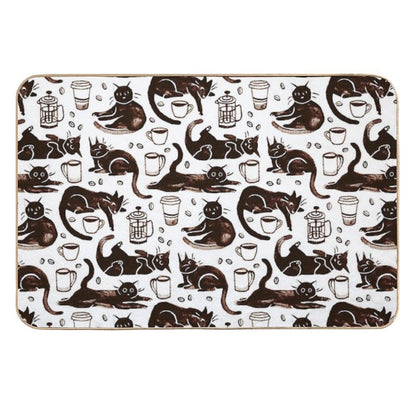 Gouache Black Cats & Coffee  Long-Lasting Bath Mat