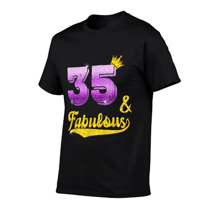 35 And Fabulous - 35 Years Old Gift - 35th Birthday  Ribbed Collar T-Shirt