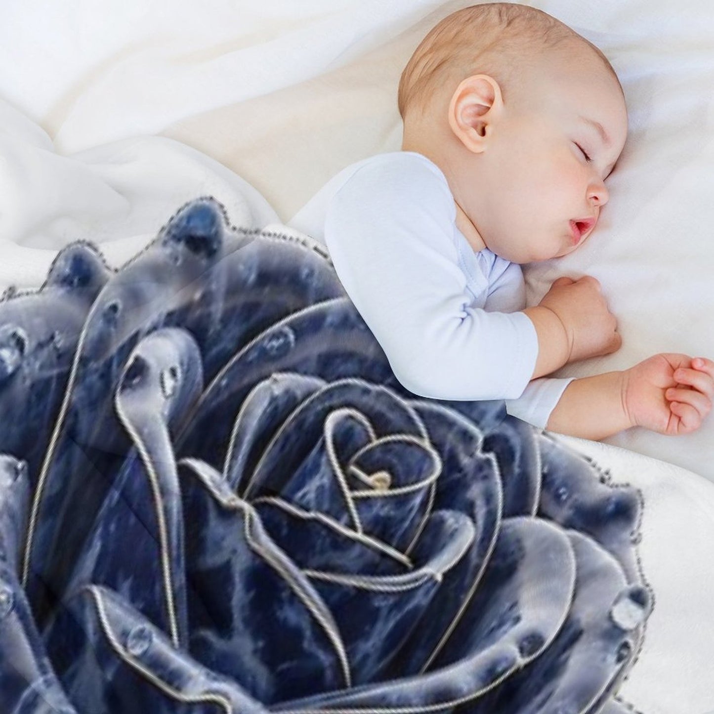 Blue Lapis Lazuli Rose with Golden Tiger Leaves Travel-friendly Throw Blanket