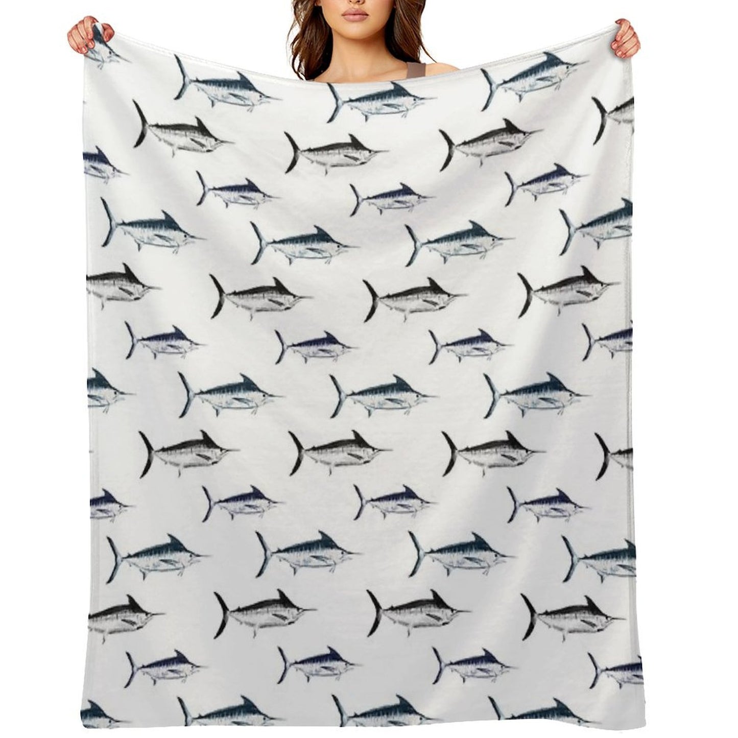 Graphic Modern Vector Atlantic Blue Marlin Pattern Multi-functional Throw Blanket