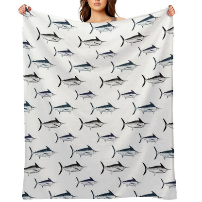 Graphic Modern Vector Atlantic Blue Marlin Pattern Multi-functional Throw Blanket