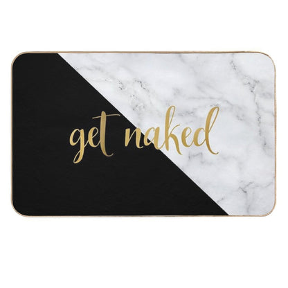 Get Naked Bathroom And Bedroom Quote, Black, Gold, Marble  Pet-Safe Bath Mat