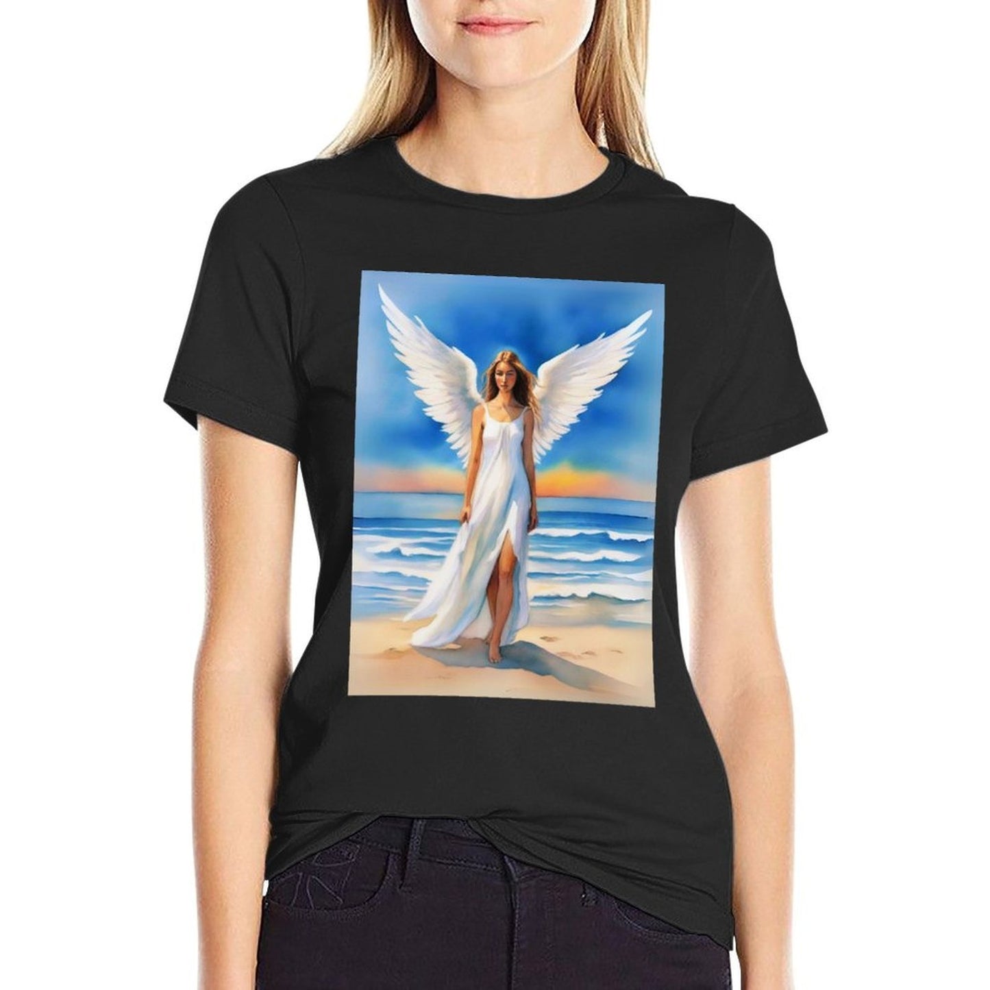 Angel on The Beach at Twilight  Cotton T-Shirt