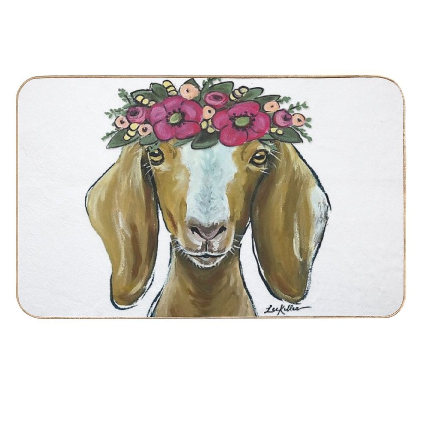Goat with Flower Crown Art  Versatile Bath Mat