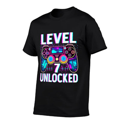 Level 7 Unlocked Funny Video Gamer Geek 7th Birthday  Rolled Sleeves T-Shirt