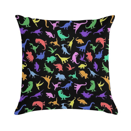 Fun Dinosaur Pattern (Black Background) Soft Durable Construction Throw Pillow