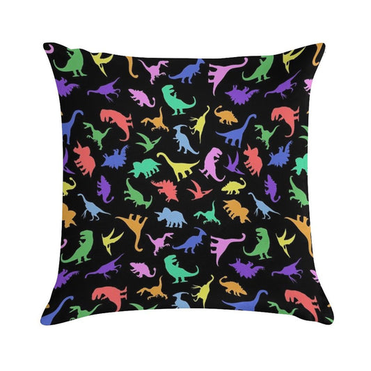 Fun Dinosaur Pattern (Black Background) Soft Durable Construction Throw Pillow