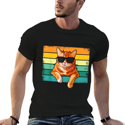 Vintage Style Orange Tabby Cat Wearing Sunglasses Funny  Rolled Sleeves T-Shirt