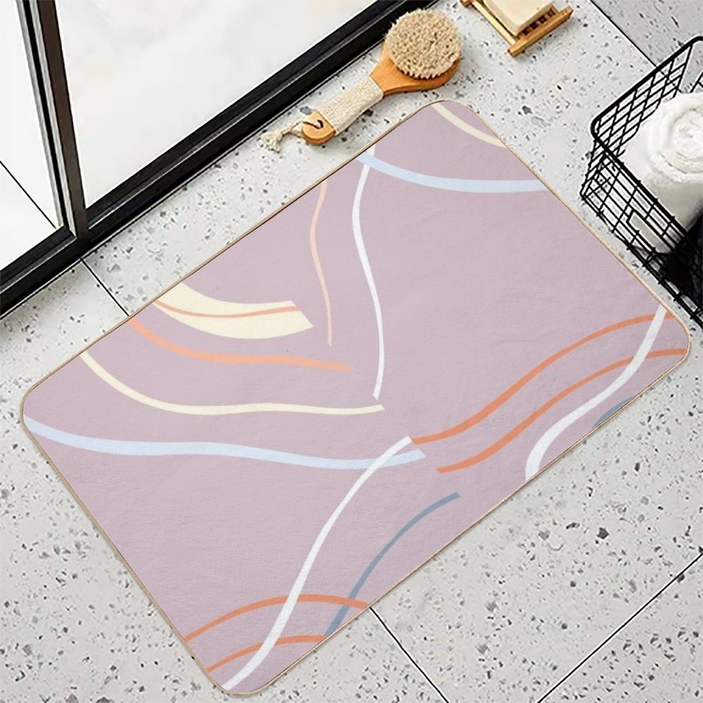 Mauve Abstract Lines  Anti-Trip Bath Mat