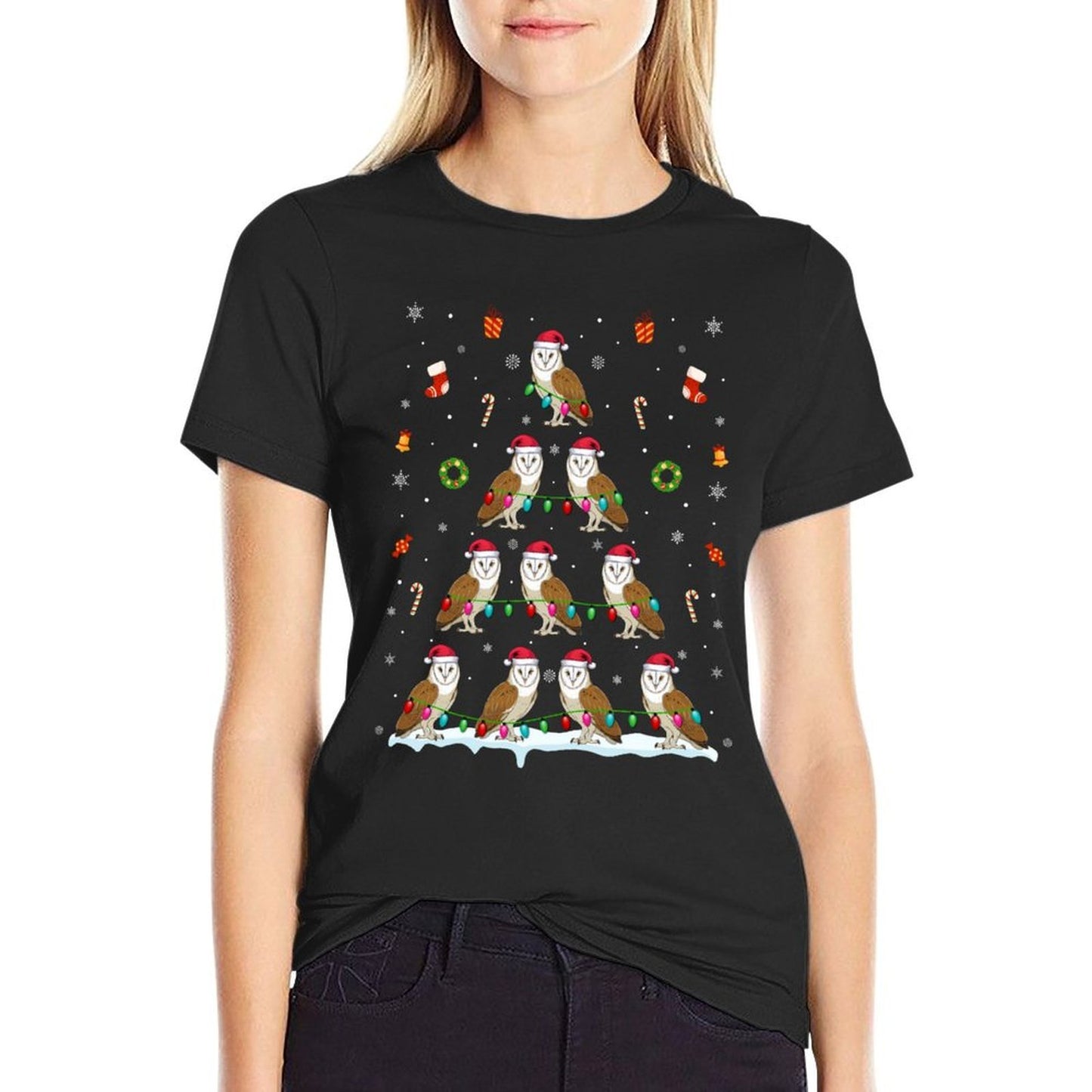 Barn Owl Christmas Tree Lights for Men Women Barn Owl Xmas  Classic T-Shirt