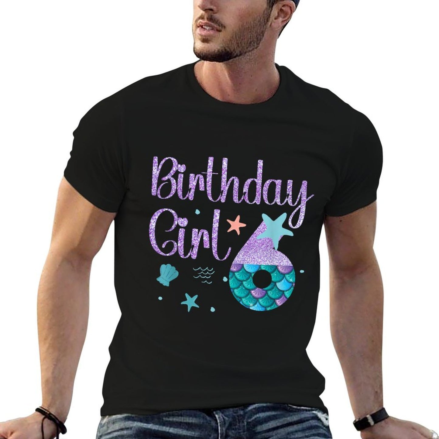 Mermaid Birthday Girl 6 Year Old Its My 6th Bday Mermaid  Cotton T-Shirt