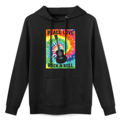 Peace Love Rock N Roll Tie Dye Hippie Guitar Music Retro Adjustable Hood Hoodie