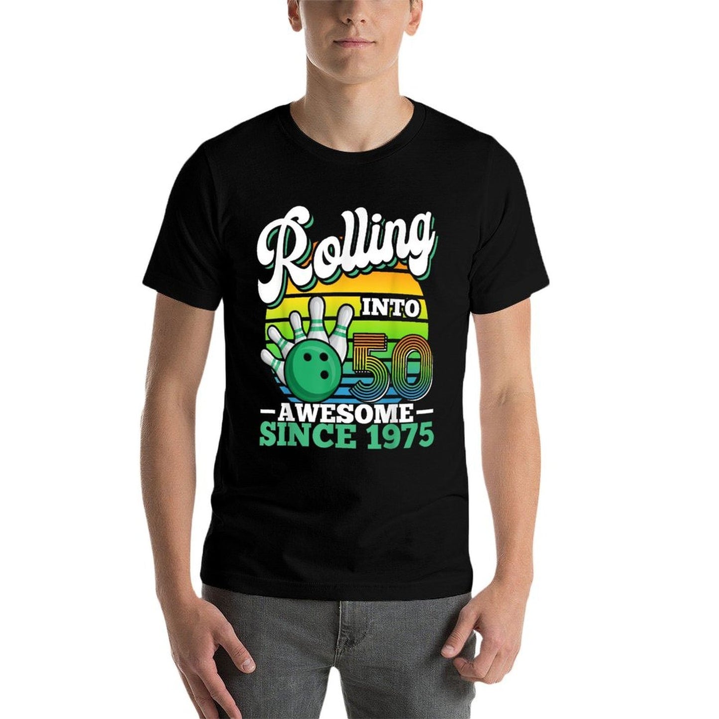 Bowling Birthday Party Rolling Into 50 Years 50th Birthday  Oversized Silhouette T-Shirt