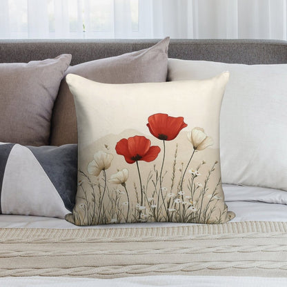 Red Poppies In Bloom Soft Home Decor Throw Pillow