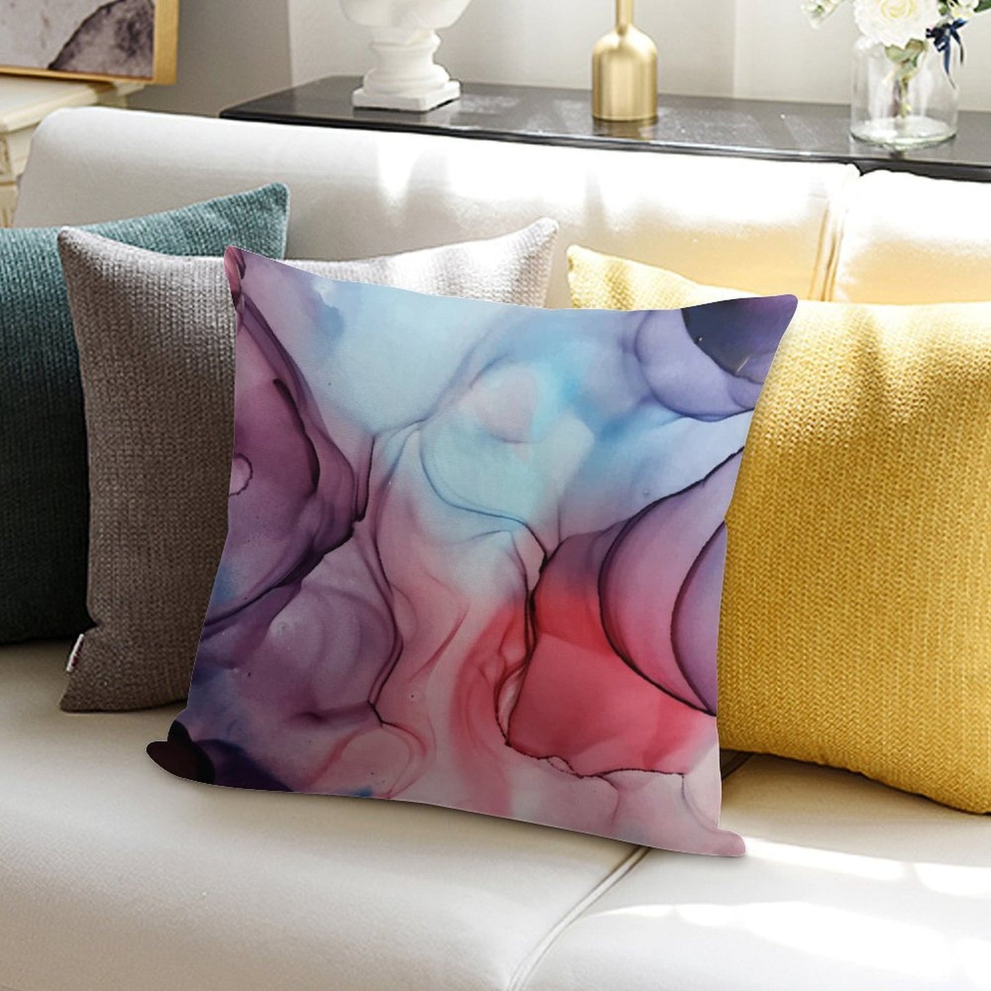Flame Fired Alcohol Ink Painting Soft Reinforced Edging Throw Pillow