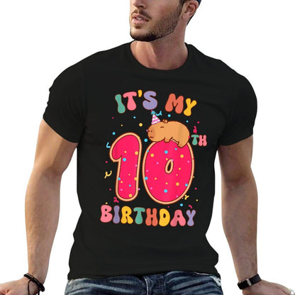 Its My 10th Birthday Donut Lover Cute Capybaras Kids Girls  Easy-care T-Shirt