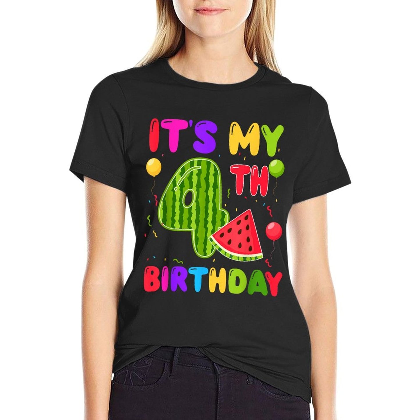 It's My 4th Birthday WaterMelon Lover 4th Birthday Party  Rolled Sleeves T-Shirt