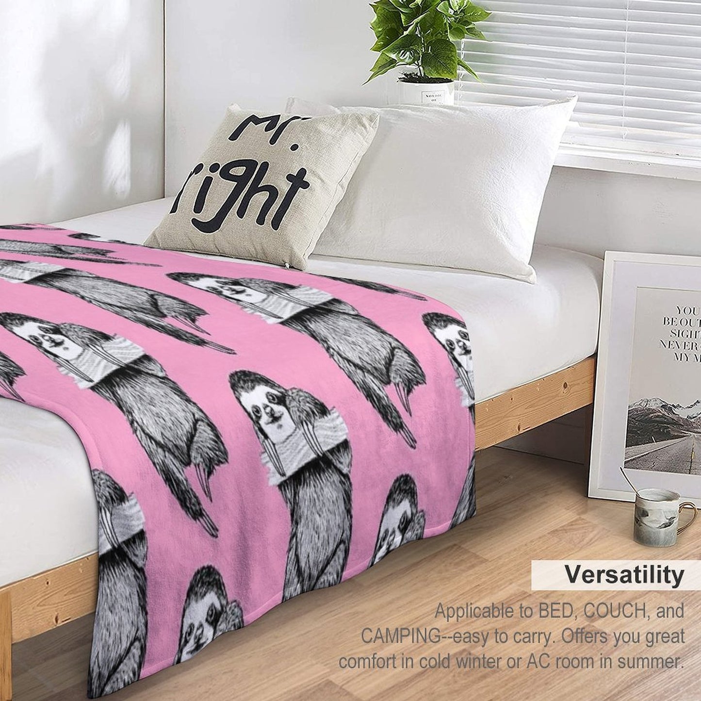 SLOTH HANGING OUT ON CARNATION PINK Velvety-soft Throw Blanket