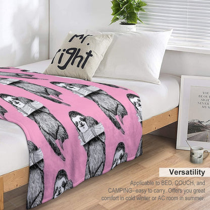 SLOTH HANGING OUT ON CARNATION PINK Velvety-soft Throw Blanket