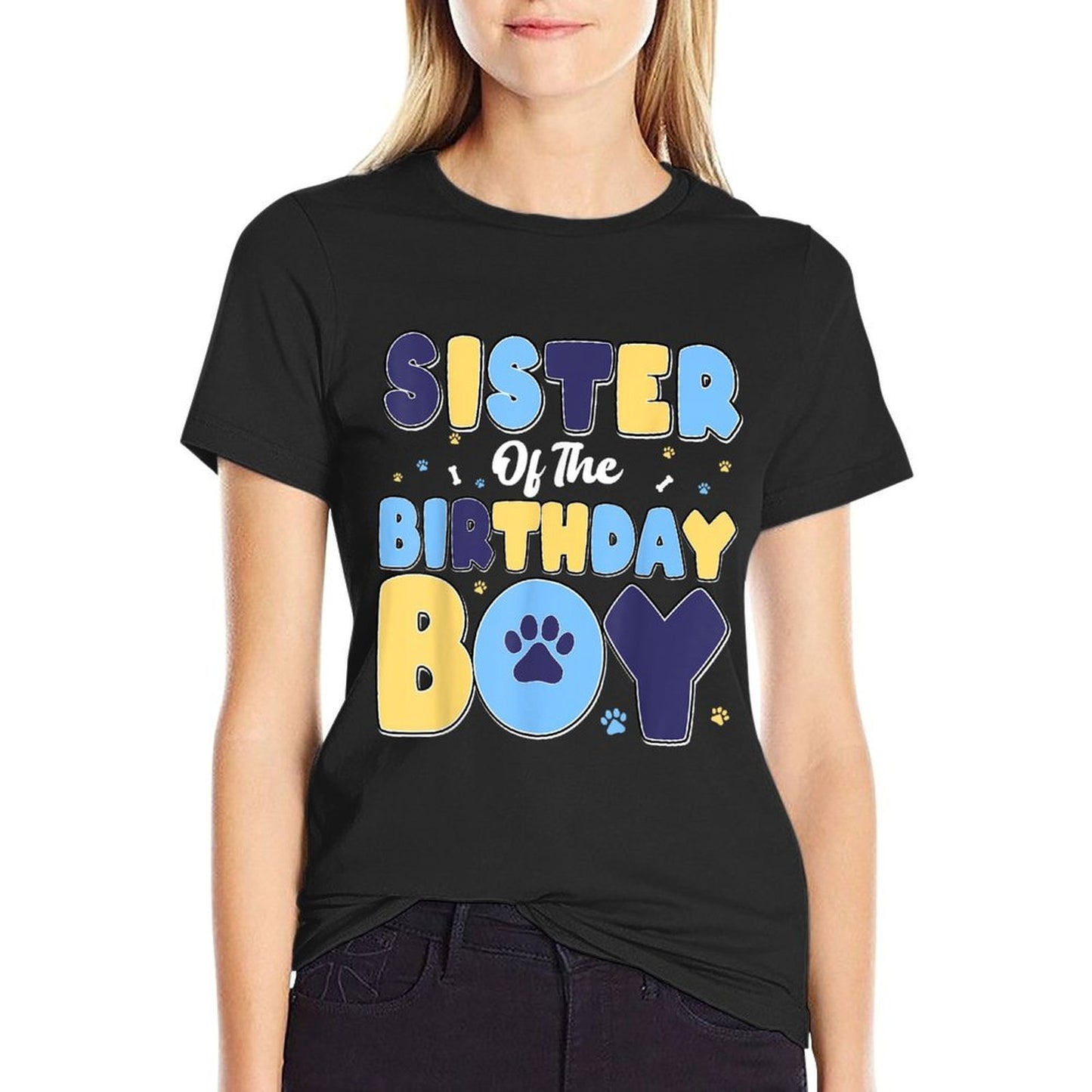 Sister Of The Birthday Boy Matching Family Party Dog Lover  Fade-proof Color T-Shirt