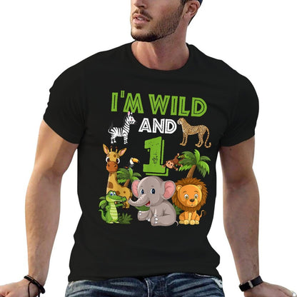 1 Year Old Zoo Birthday Safari Jungle Zoo Animal 1st  Fade-proof Color T-Shirt