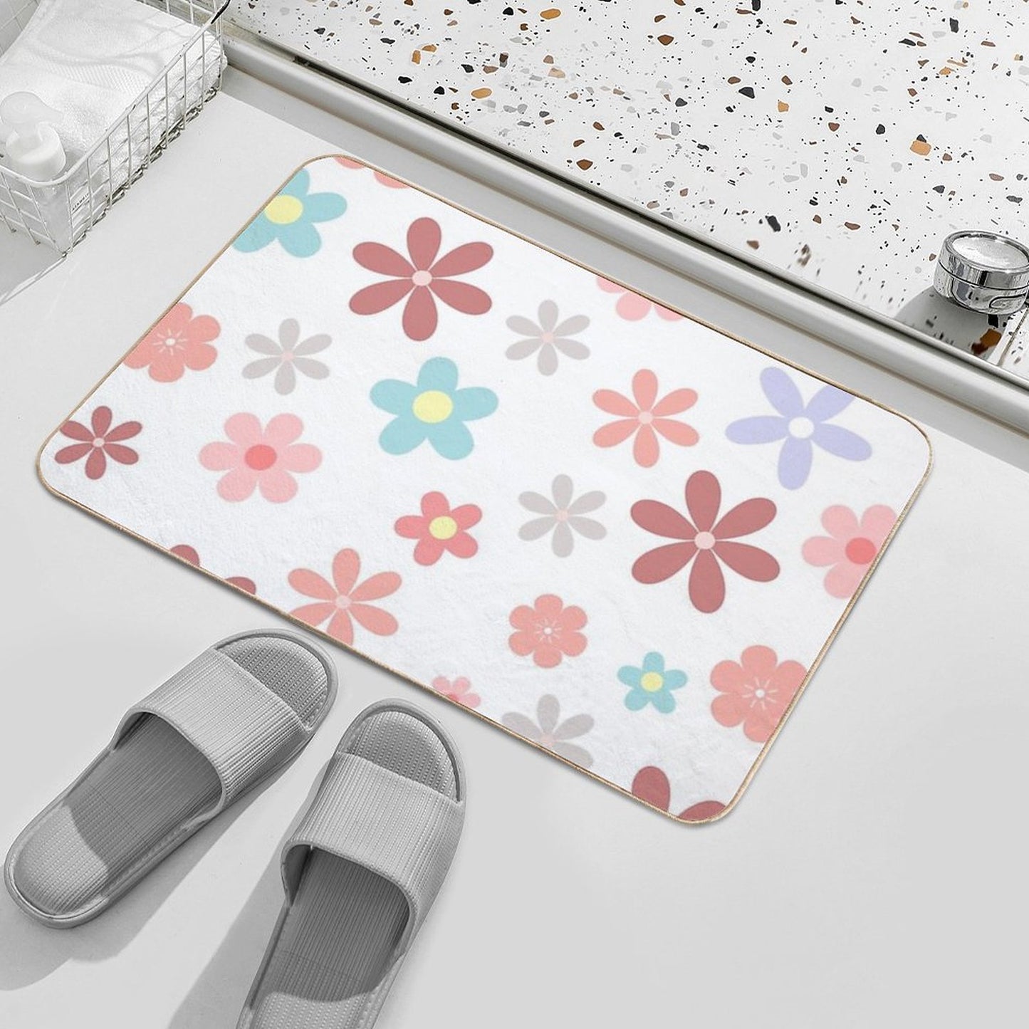 Pink Cute Flowers Pattern  Easy To Clean Bath Mat