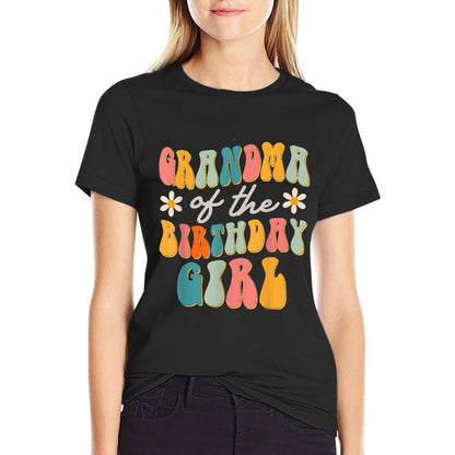 Grandma Of The Birthday Girl Groovy Themed  Ribbed Collar T-Shirt
