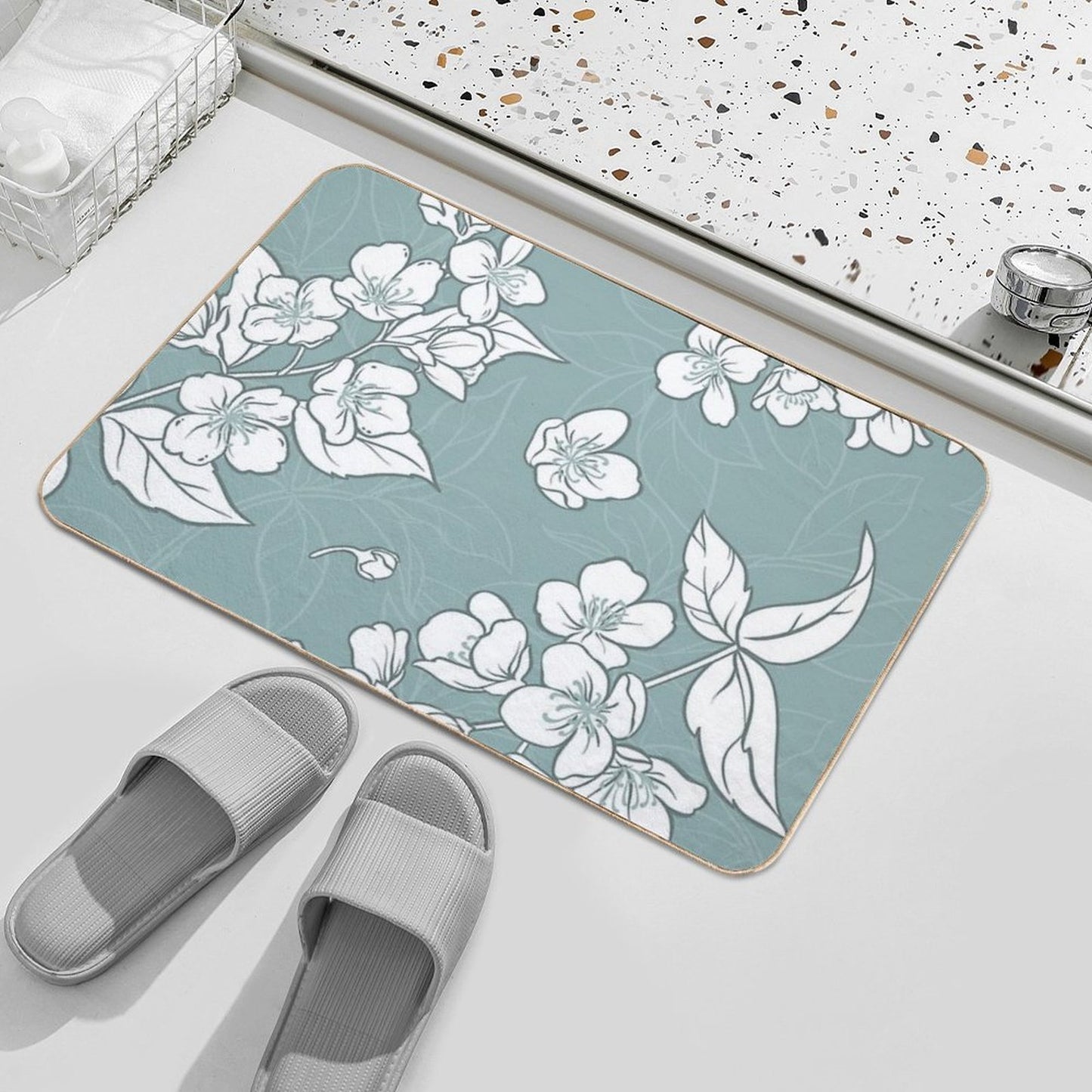 Jasmine Flowers Seamless Pattern  Easy Maintenance Bath Mat