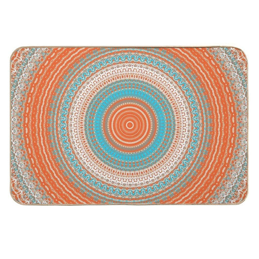 Coral Turquoise Mandala Design  Repositionable Bath Mat