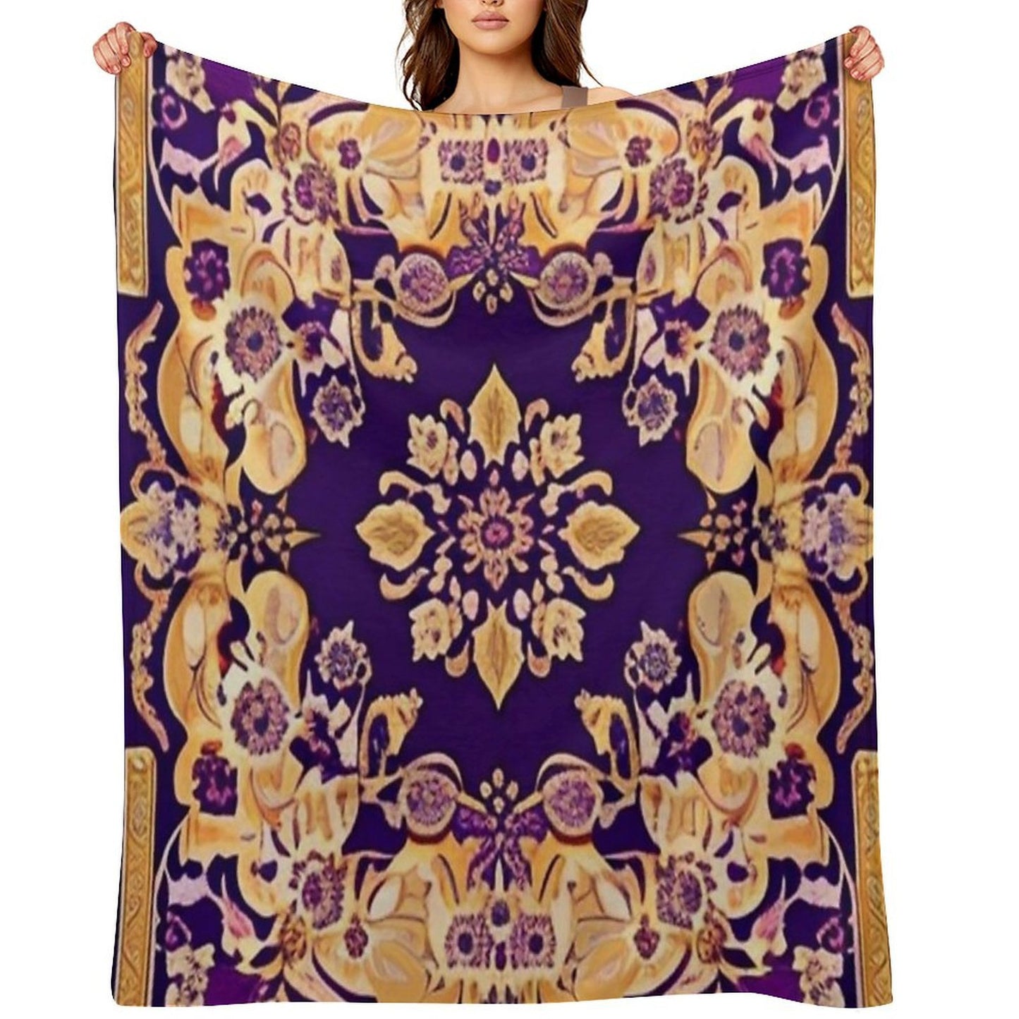 Purple And Gold Persian Floral Shrink-resistant Throw Blanket