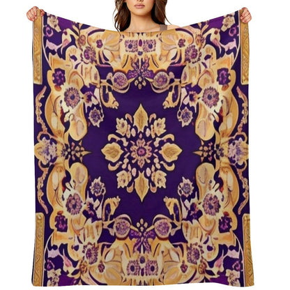 Purple And Gold Persian Floral Shrink-resistant Throw Blanket