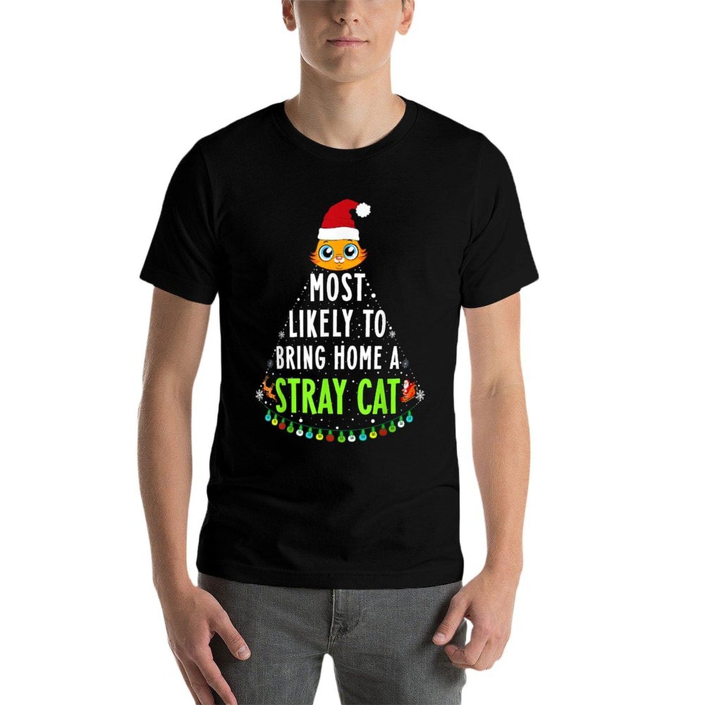 Most Likely Bring Home A Cat Christmas New Family Matching  Easy-care T-Shirt
