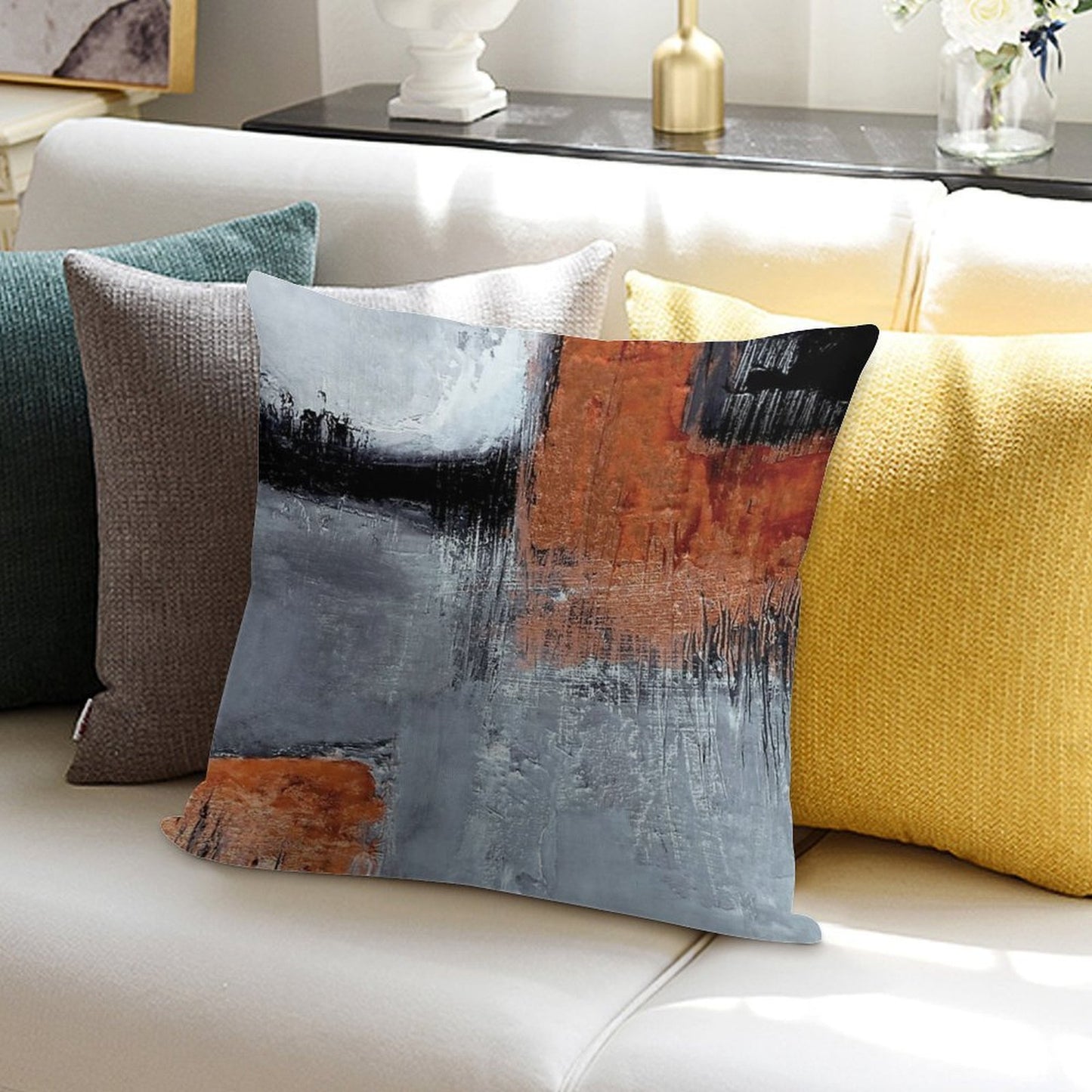 Black Orange Abstract Soft Decorative Cover Throw Pillow