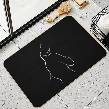 Minimalist Woman Line Art - Leias Lips in Black  Eco-Friendly Bath Mat